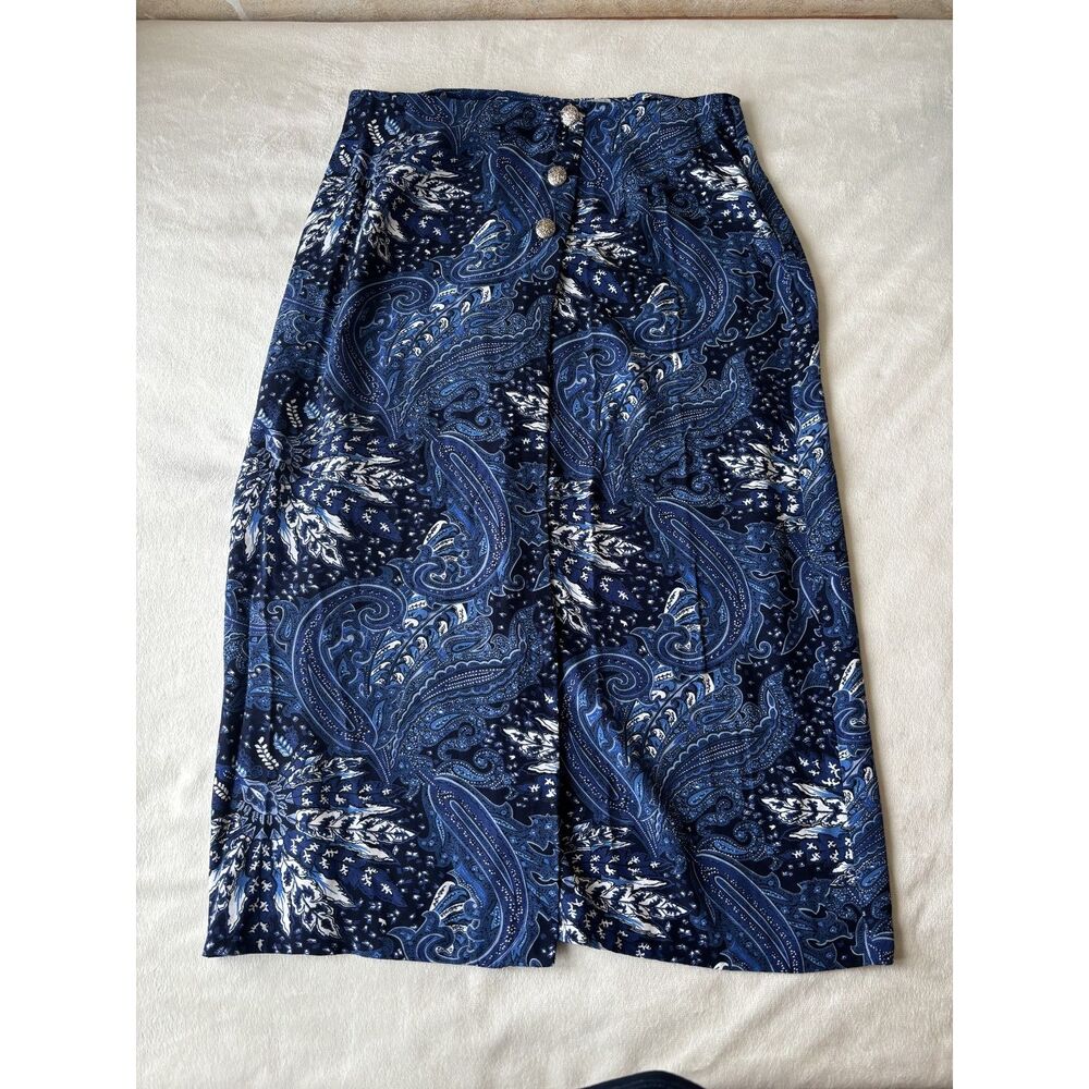 Women's Vintage Blue Paisley Boho Skirt Size 10